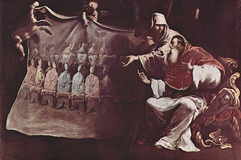 Sebastiano Ricci Gemaldezyklus zum Leben Papst Paul III., Szene: Papst Paul III. beseelt vom Glauben an das okumenische Konzil. Sweden oil painting art